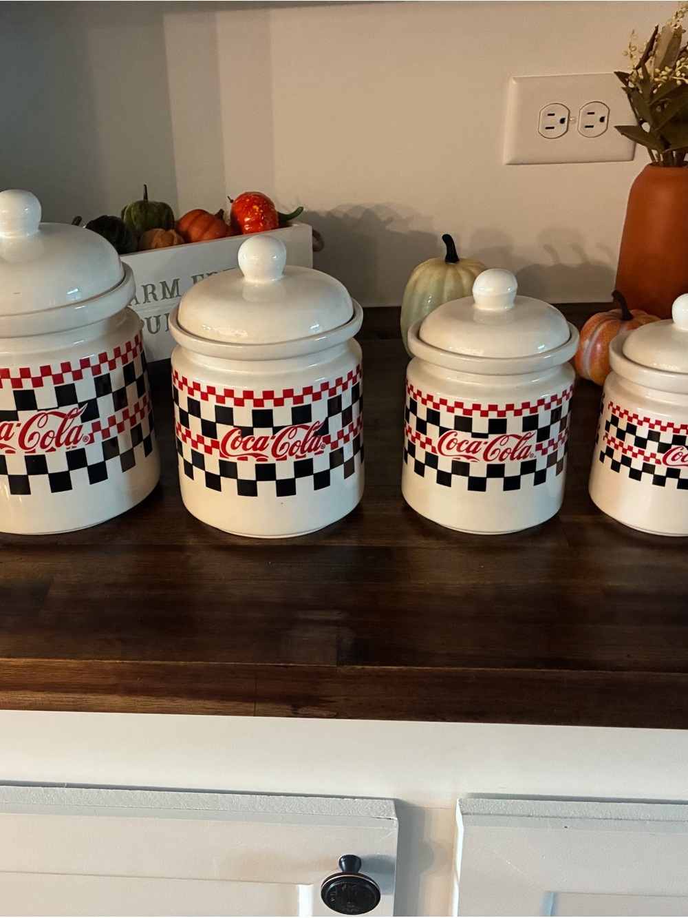 Coca Cola Red & Black Check Ceramic Canister Set